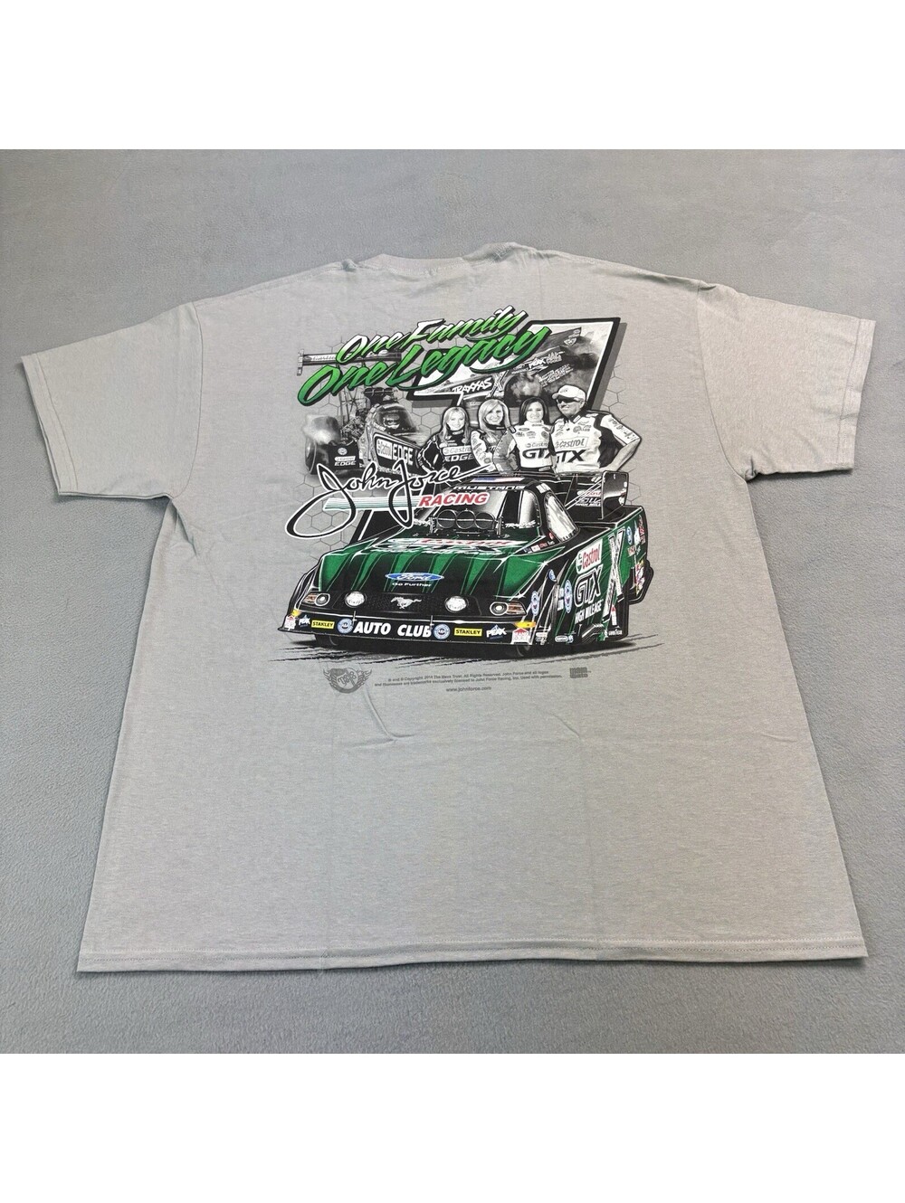 John Force One Family One Legacy Drag Racing NHRA T Shirt Size XL Gray BRAND NEW